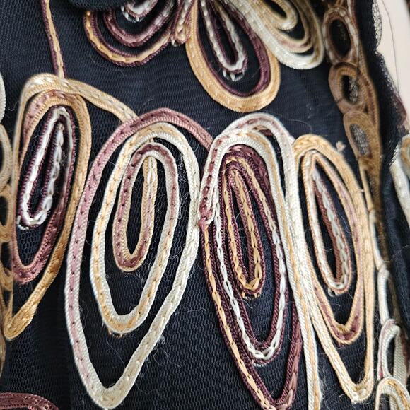 Anu by Natural Blazer Womens Medium Floral Embroidered Open Shacket Black Cream - Picture 8 of 14